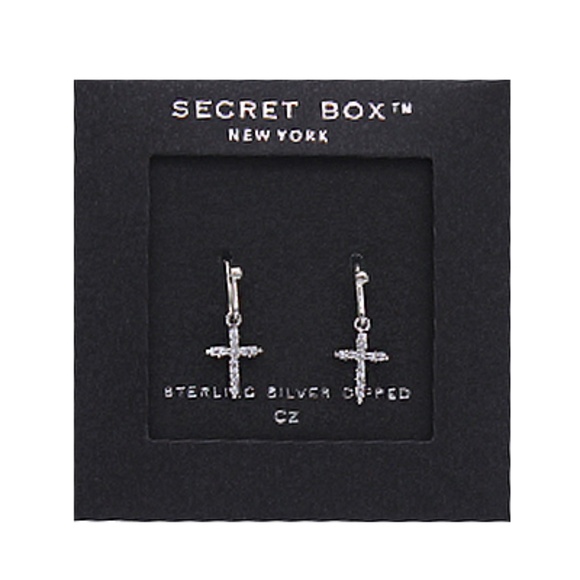 Mini CZ Cross Drop Earrings - Picture 1 of 1